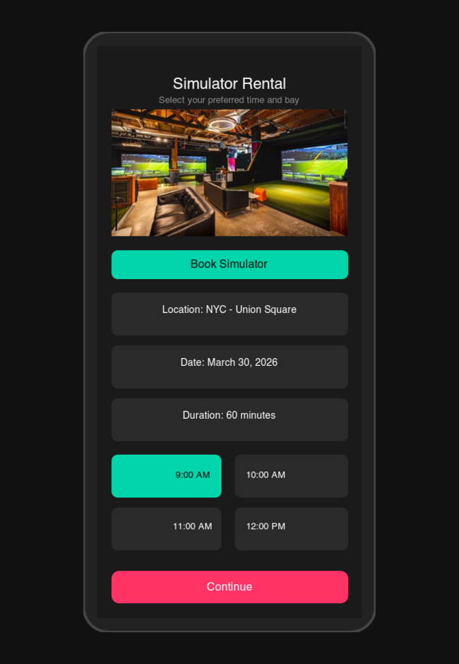 Five Iron Golf mobile booking experience selection