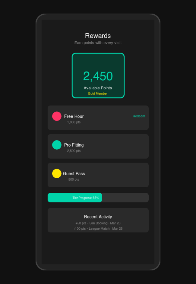 Five Iron Golf mobile date and party selection